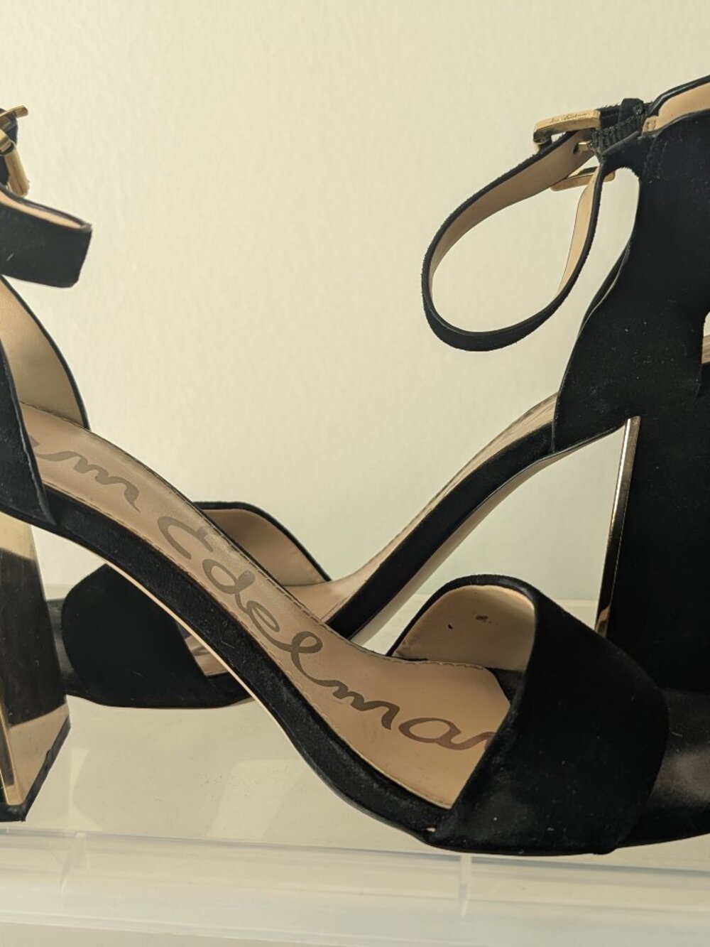 Sam Edelman Women's 9.5 Synthia Suede Heel Sandal Black Ankle Strap Open